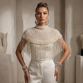 The "Elegant Pearl" Beaded Fringe Cape, Ivory