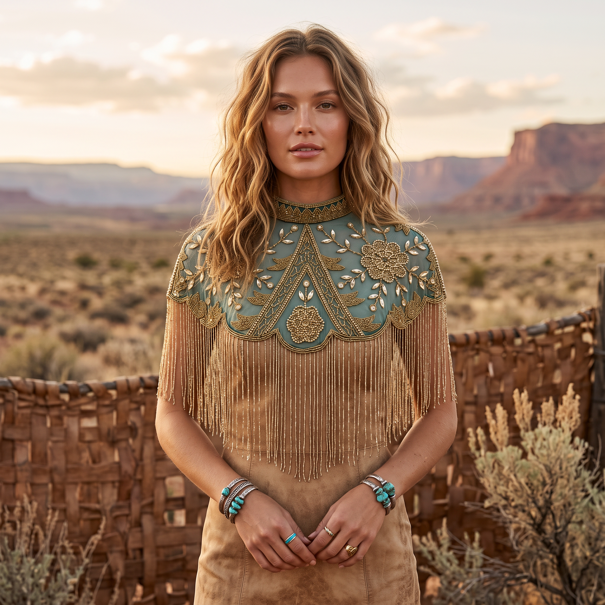 The "Verdant Palace" Beaded Fringe Cape