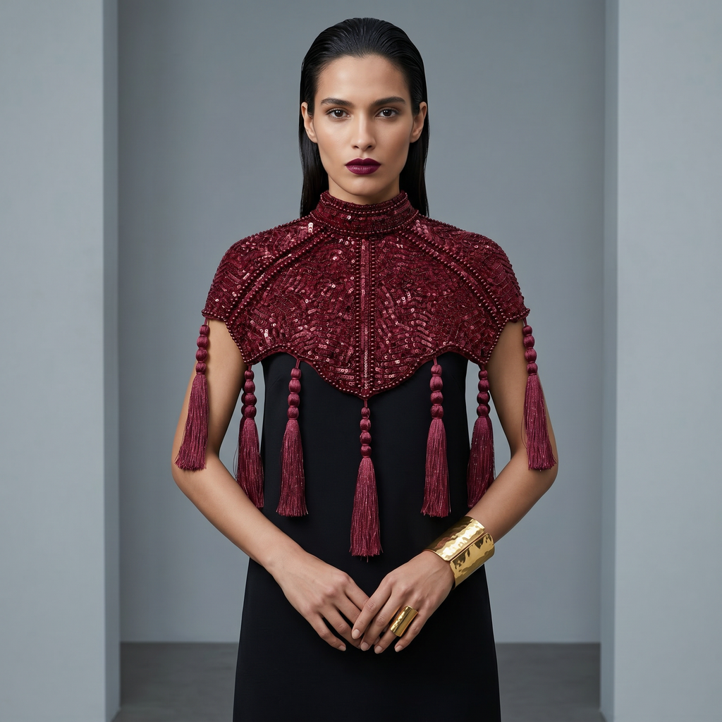The Red Mahogany Empress Tassel Capelet