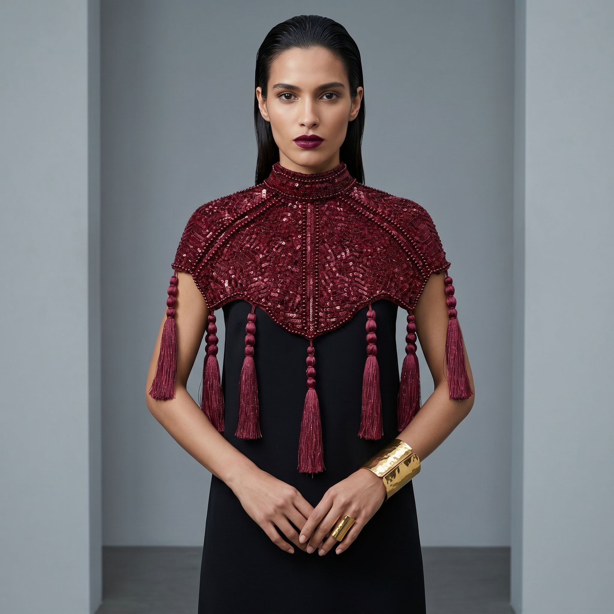 The Red Mahogany Empress Tassel Capelet