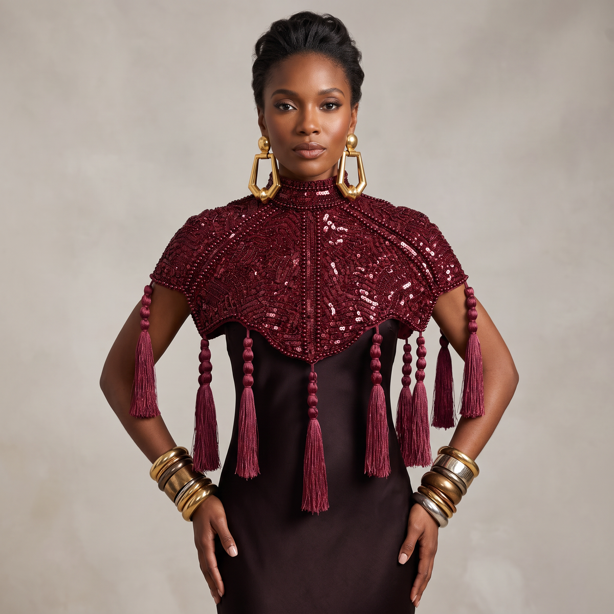 The Red Mahogany Empress Tassel Capelet