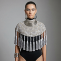 Celestine Silver Beaded Tassel Cape