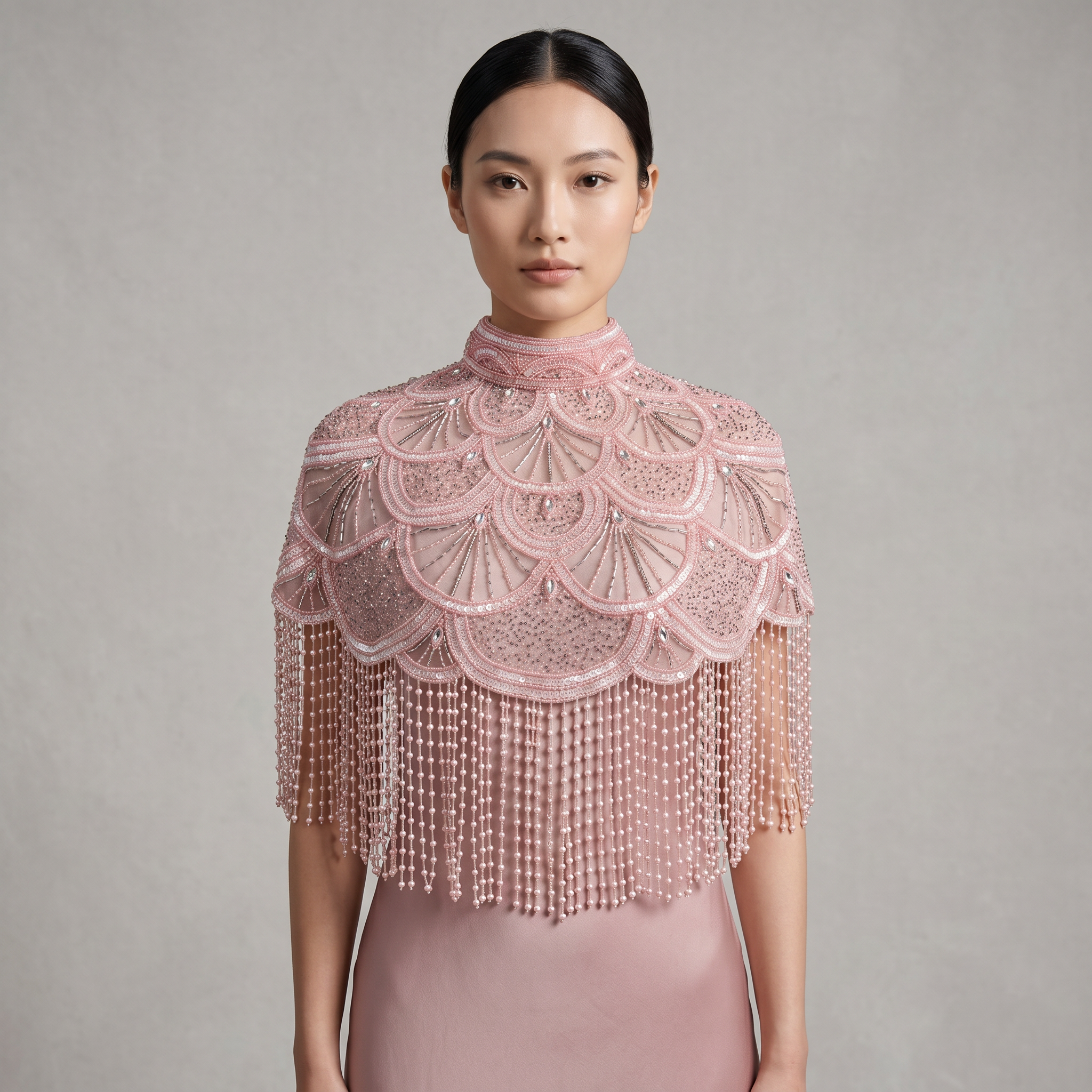 Rosé Reverie Beaded Capelet, Fringe Cape