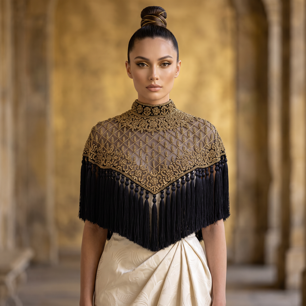 Maharani Noir Beaded Fringe Cape
