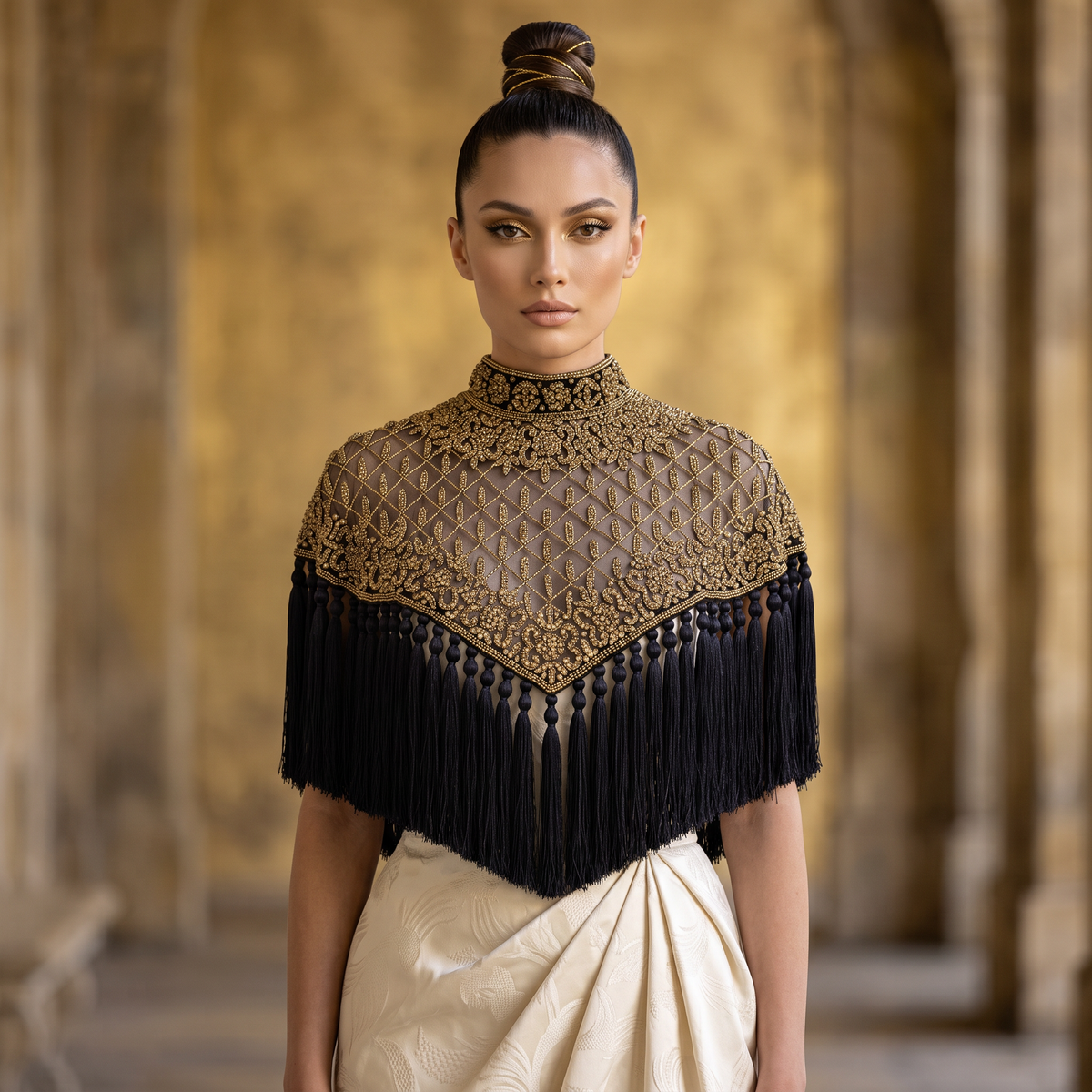 Maharani Noir Beaded Fringe Cape