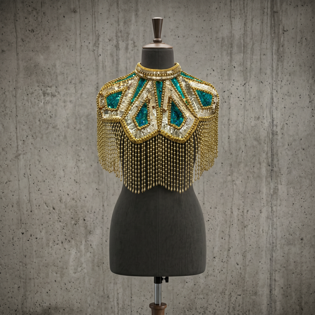 The "Meridian" Cape, Art Deco Capelet, Green & Gold