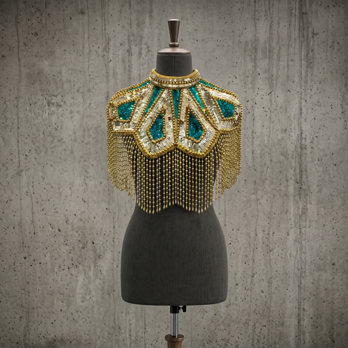 The "Meridian" Cape, Art Deco Capelet, Green & Gold