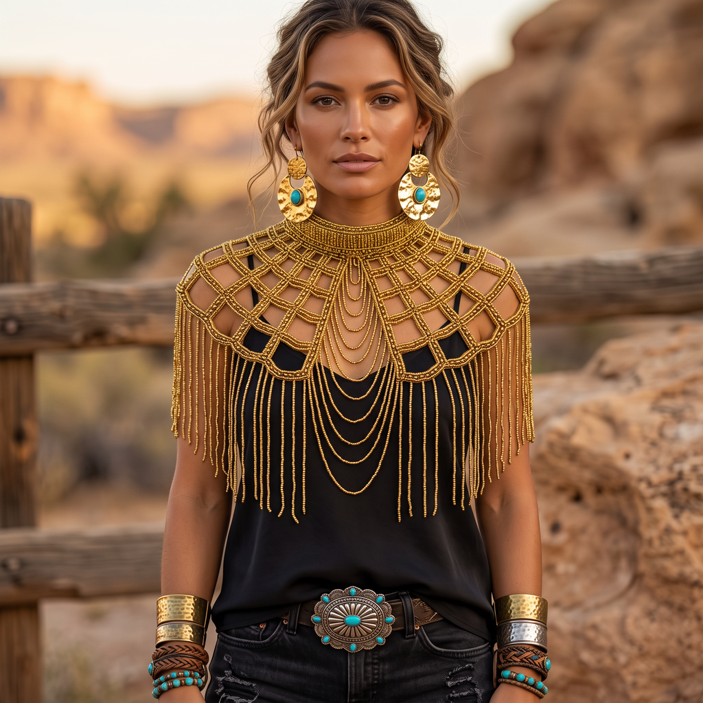 Golden Lattice Beaded Capelet