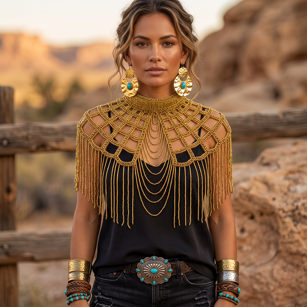 Golden Lattice Beaded Capelet
