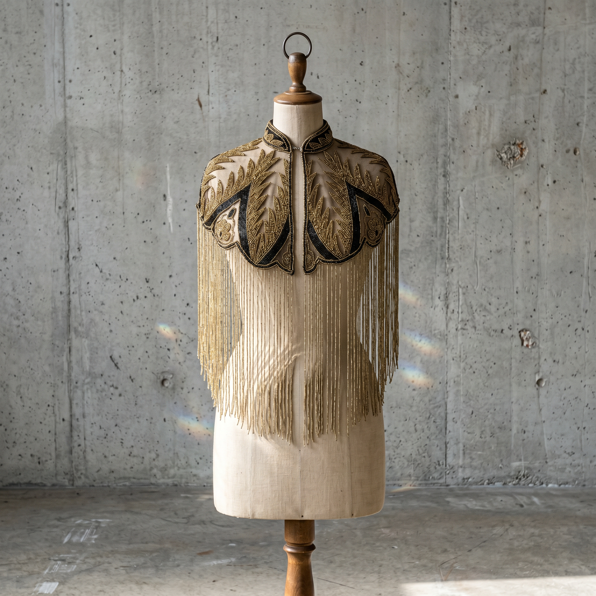 Palm Royale Beaded Capelet, Black & Gold