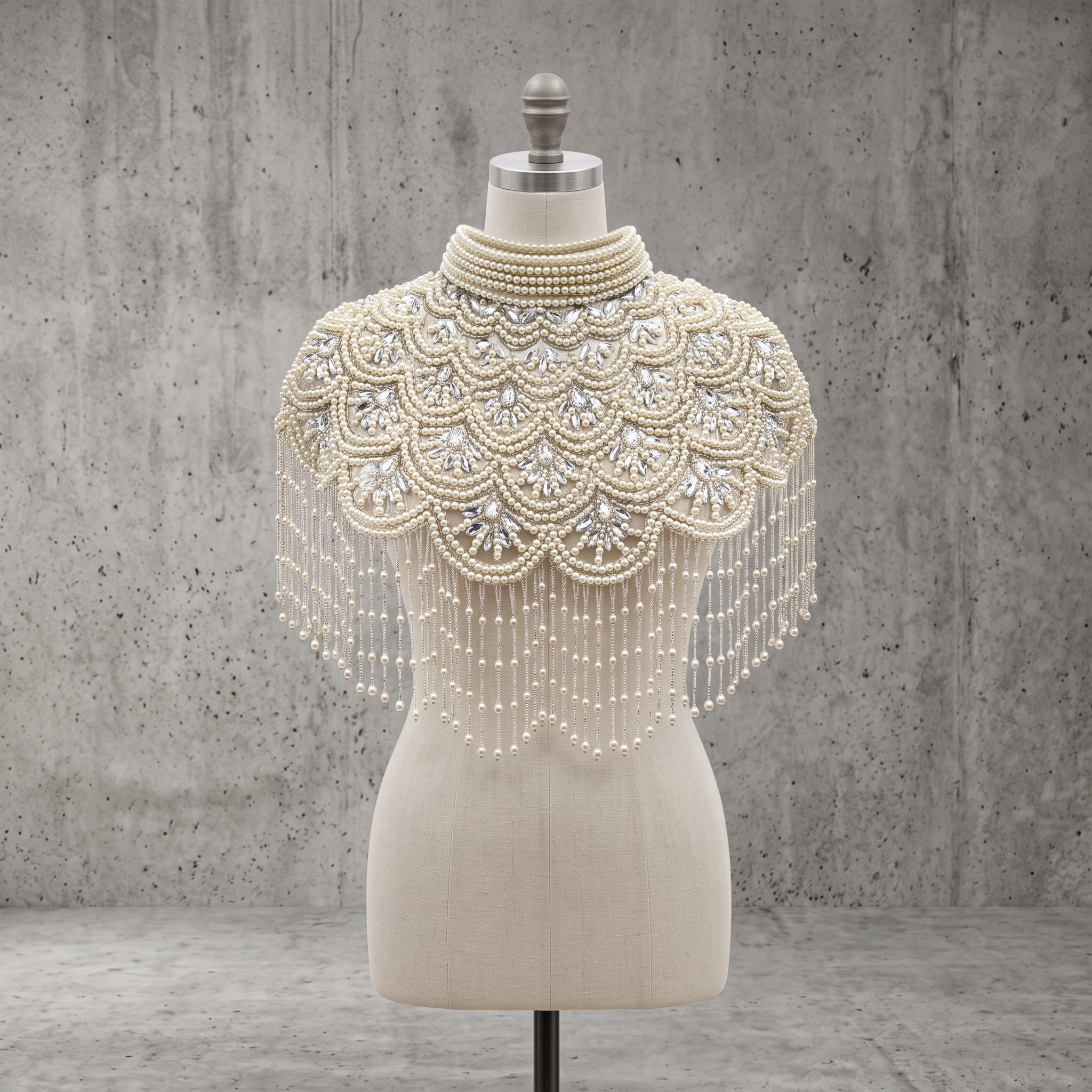 The "Celeste" Pearl & Crystal, Ivory Beaded Fringe Capelet