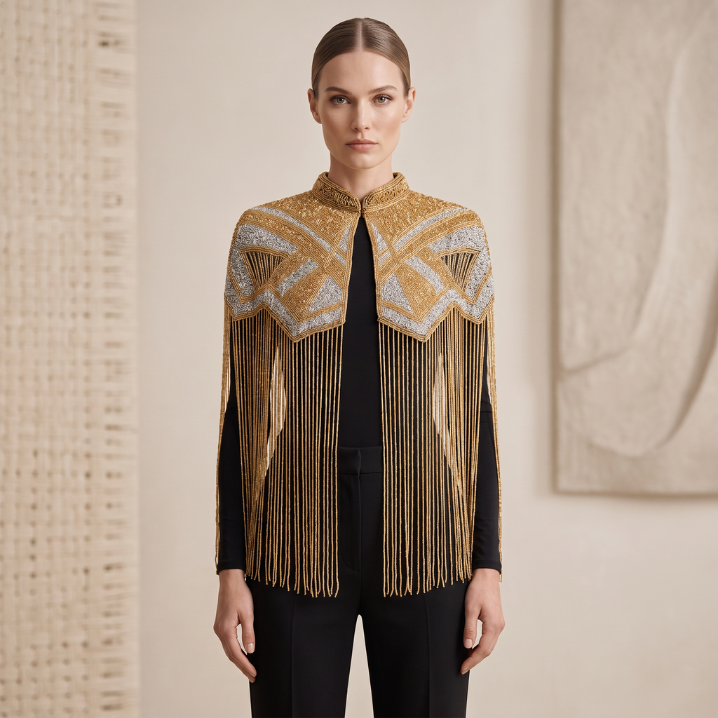 The "Regent" Beaded Fringe Cape, Art Deco Capelet