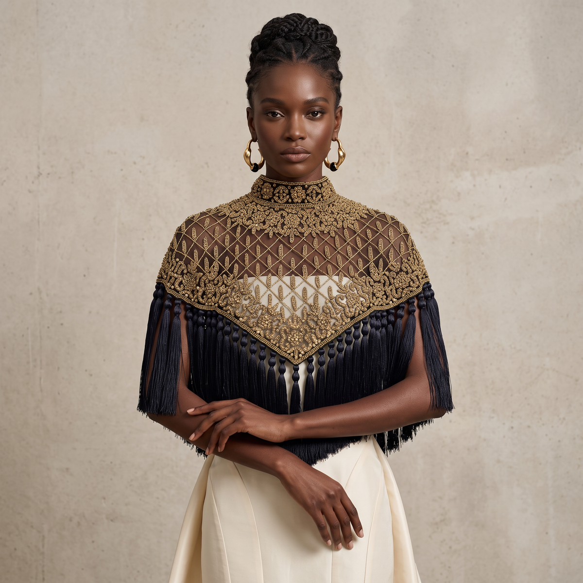 Maharani Noir Beaded Fringe Cape