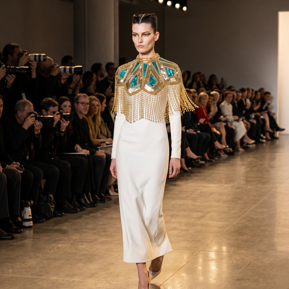 The "Meridian" Cape, Art Deco Capelet, Green & Gold