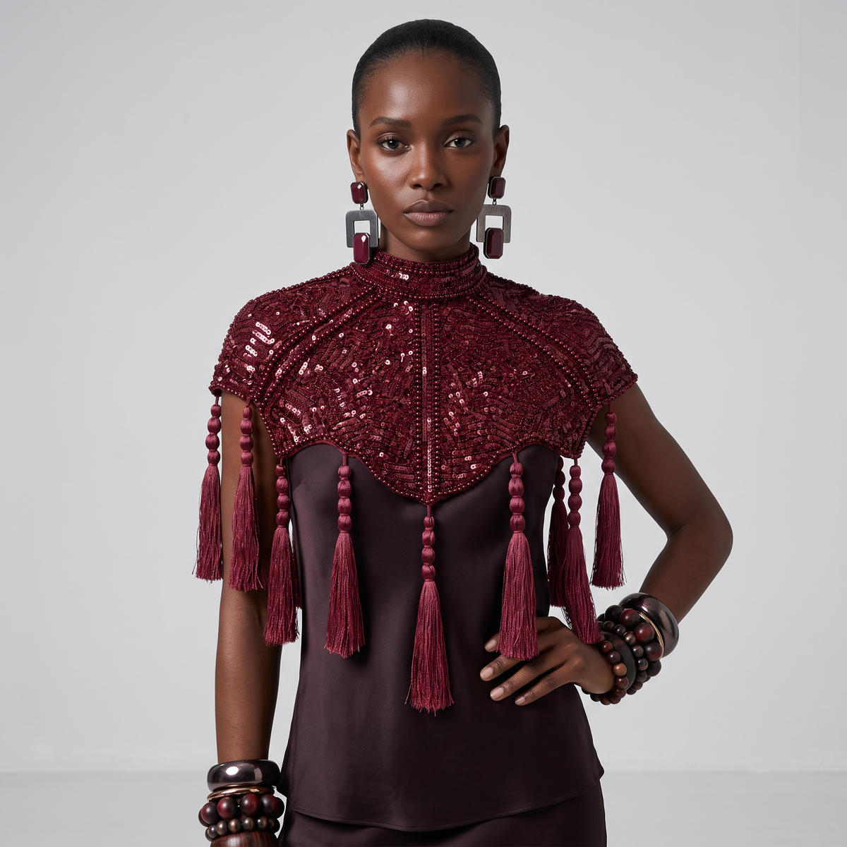 The Red Mahogany Empress Tassel Capelet