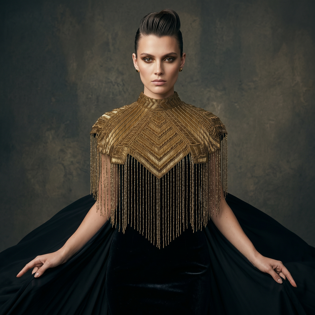 The "Marquee" Beaded Fringe Cape, Gold
