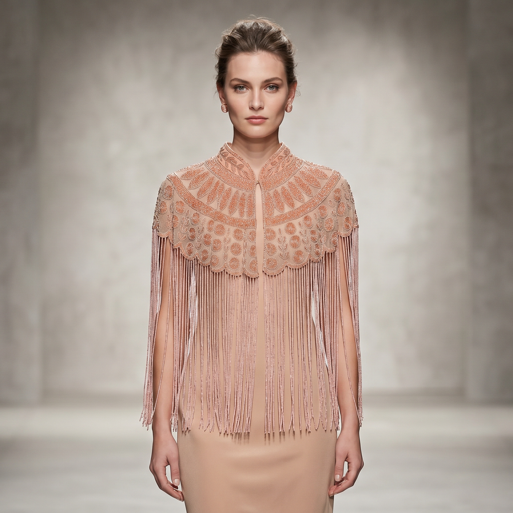 The "Beaded Blush" Fringe Cape