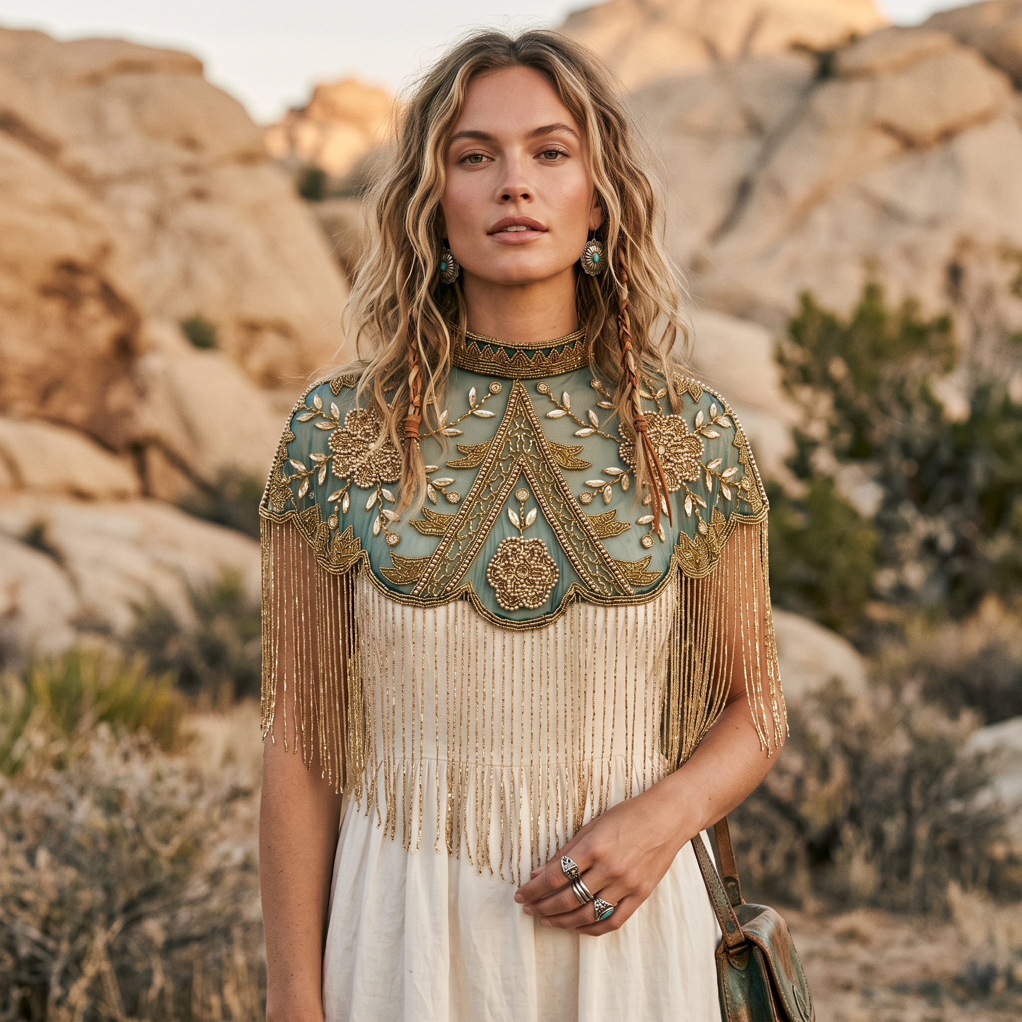 The "Verdant Palace" Beaded Fringe Cape