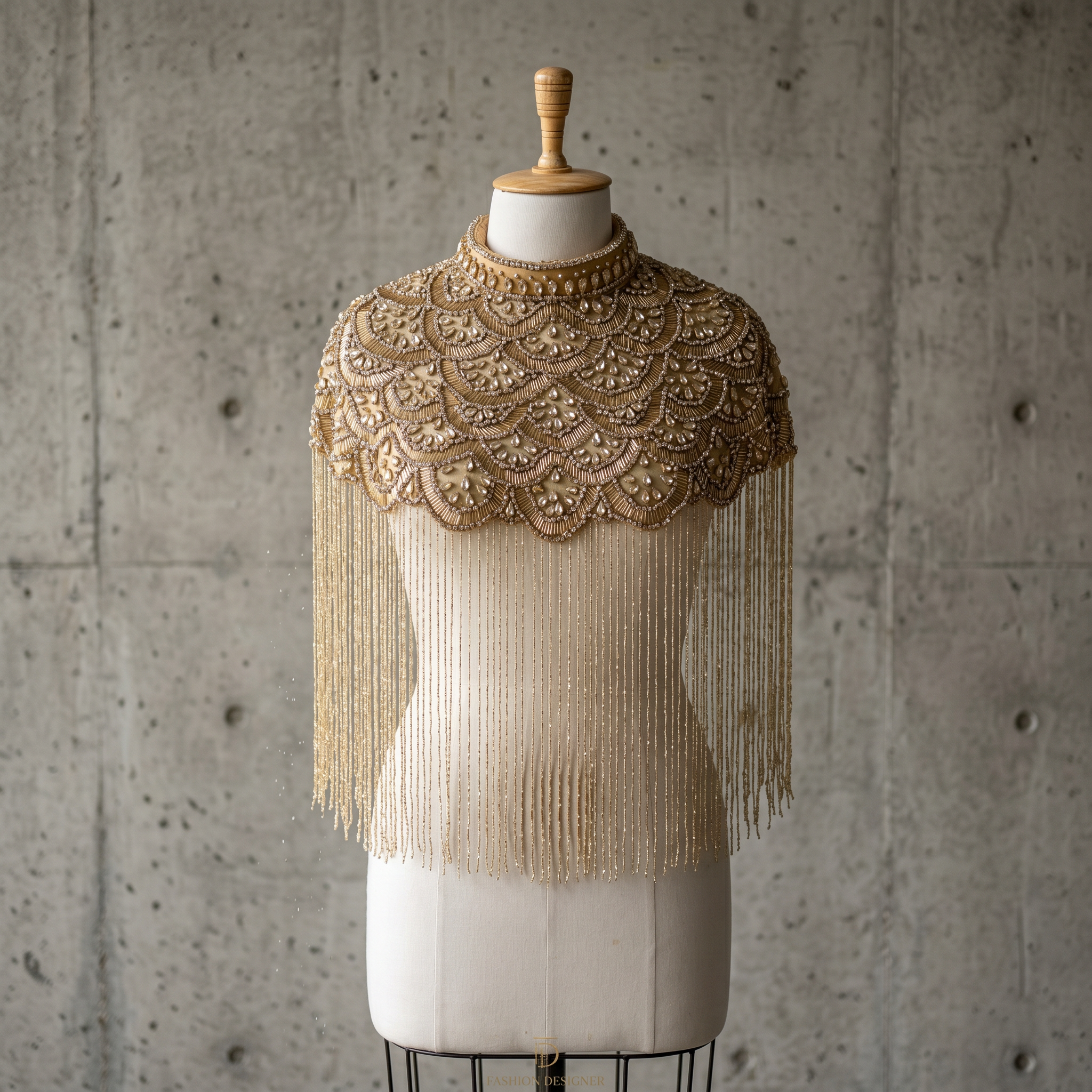 The "Starlight Cascade" Beaded Fringe Cape, Gold