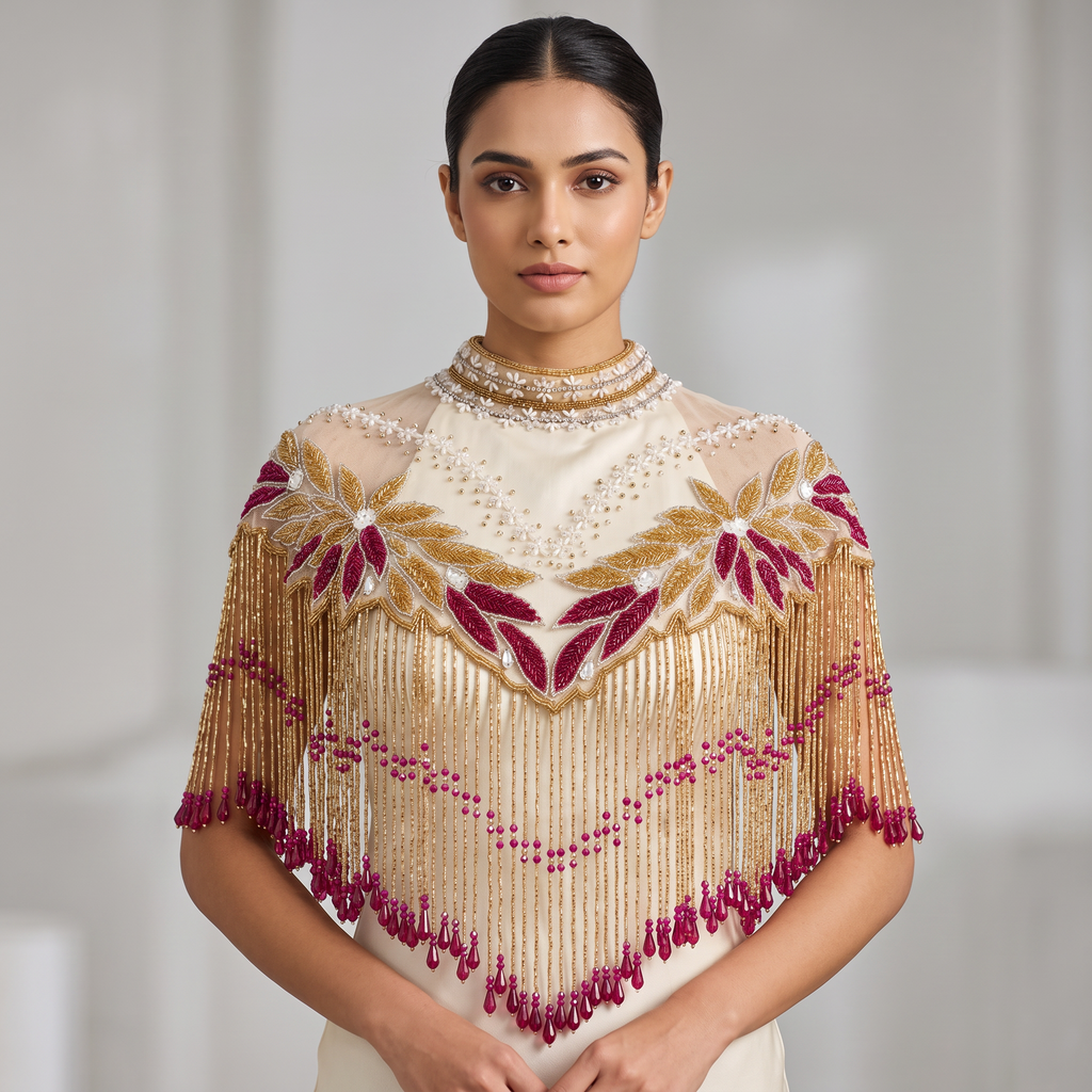 Rani Bloom Hand-Beaded Fringe Cape