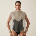 The "Elysian" Beaded Fringe Cape, Silver & Gold