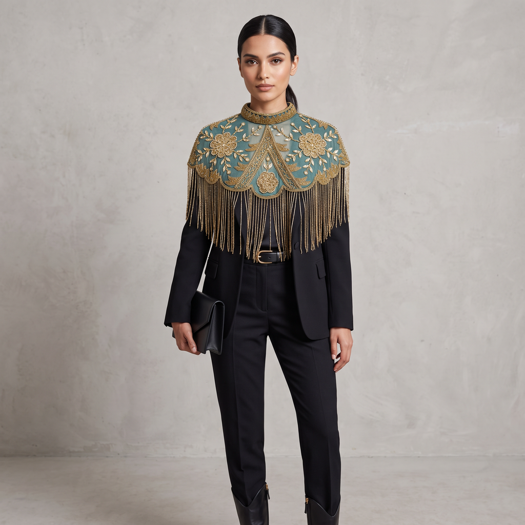 The "Verdant Palace" Beaded Fringe Cape