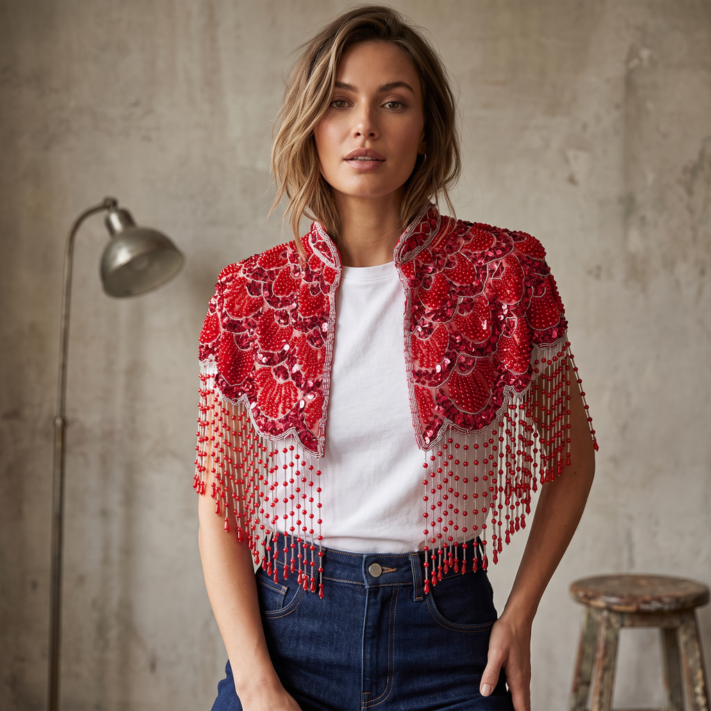 Rouge Royale Hand-Beaded Capelet