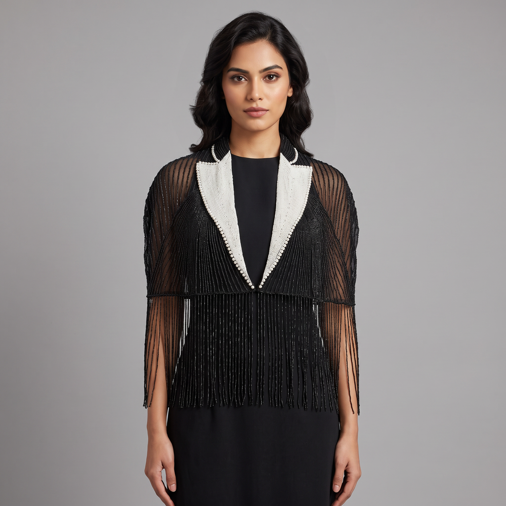 The Black Tie Affair Hand-Beaded Fringe Cape