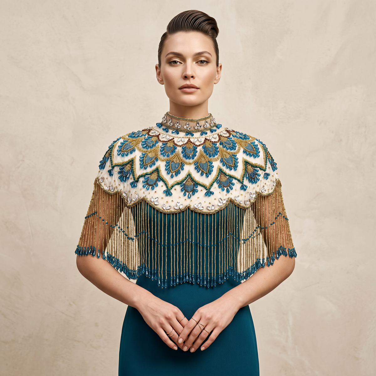 The "Azure Palace" Cape, Blue & Gold Capelet