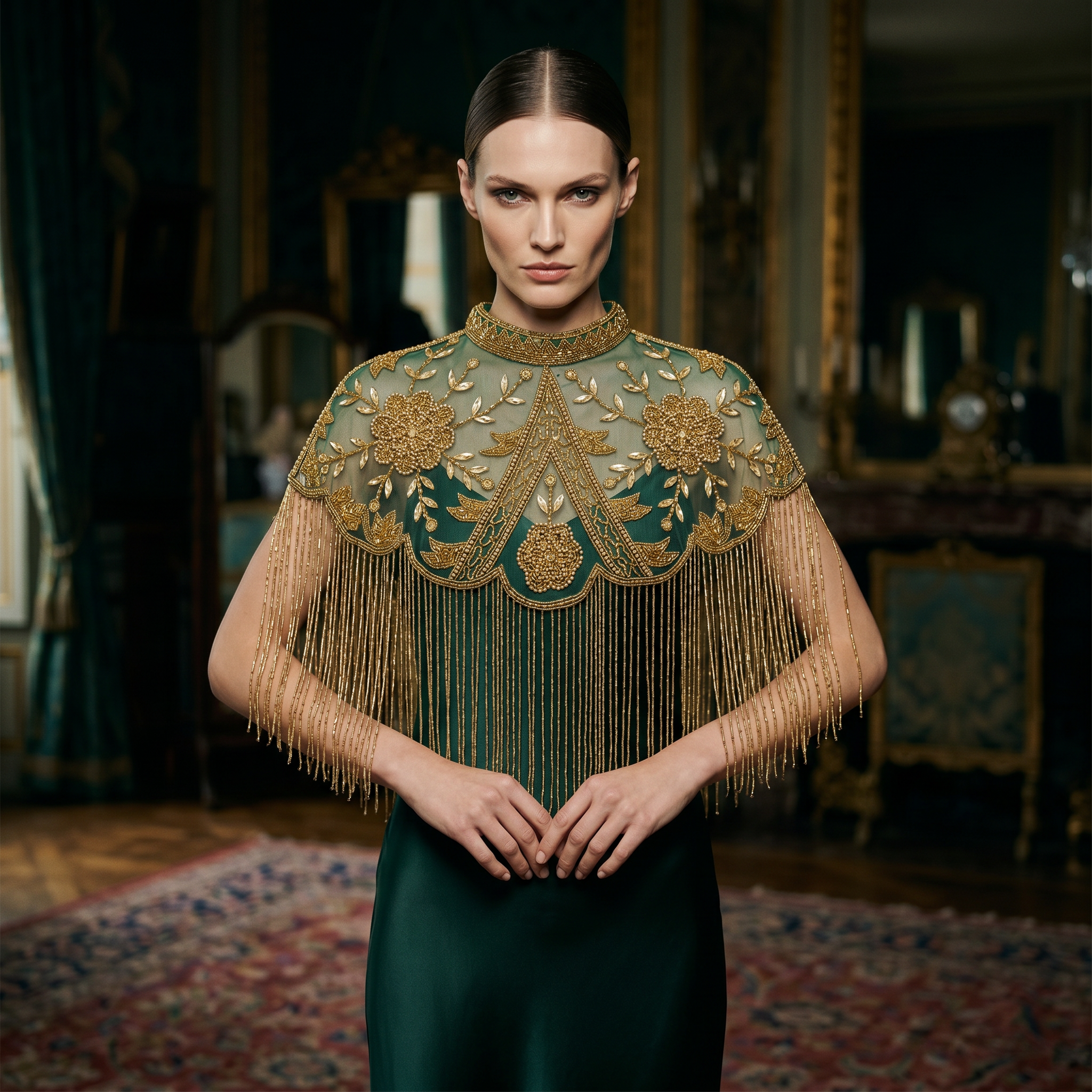 The "Verdant Palace" Beaded Fringe Cape