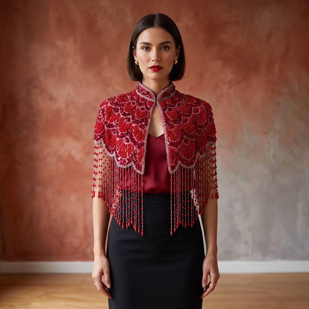 Rouge Royale Hand-Beaded Capelet