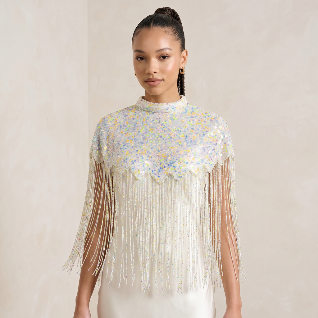 The "Ivory Glam" Sequin Beaded Cape