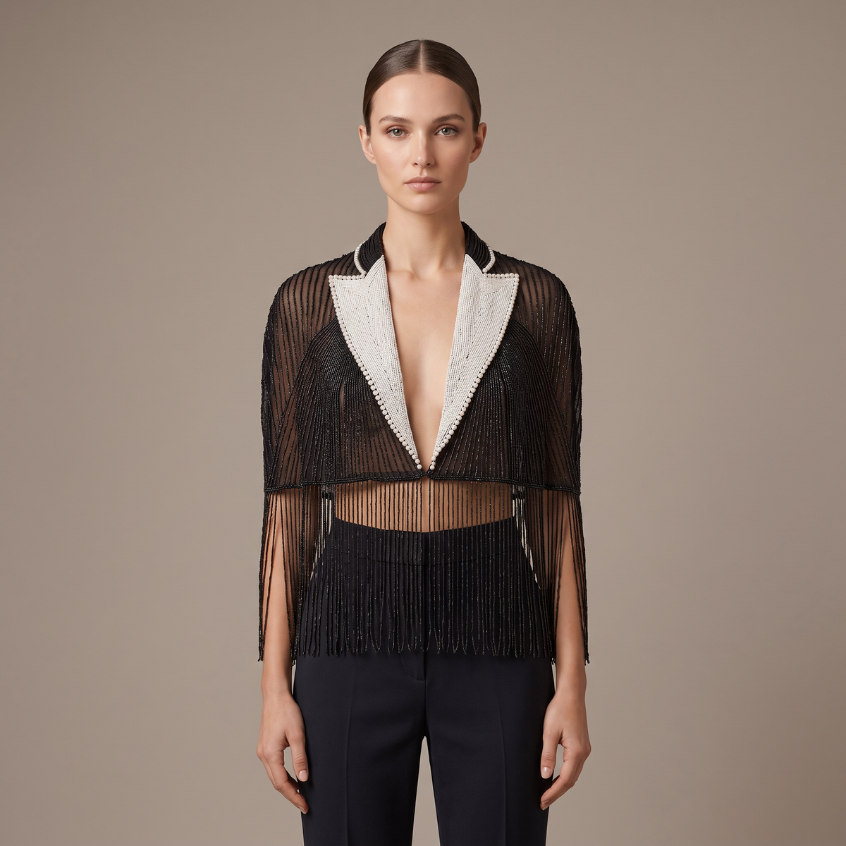 The Black Tie Affair Hand-Beaded Fringe Cape
