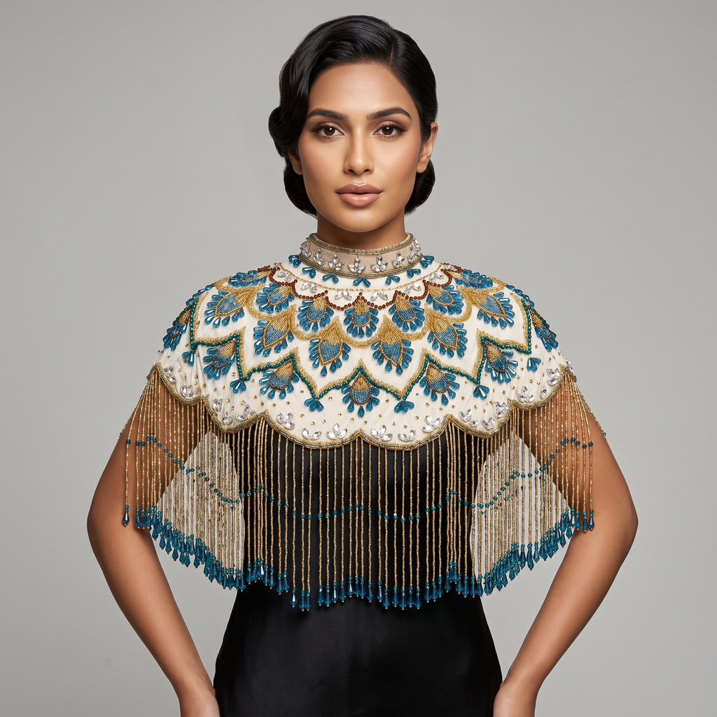 The "Azure Palace" Cape, Blue & Gold Capelet