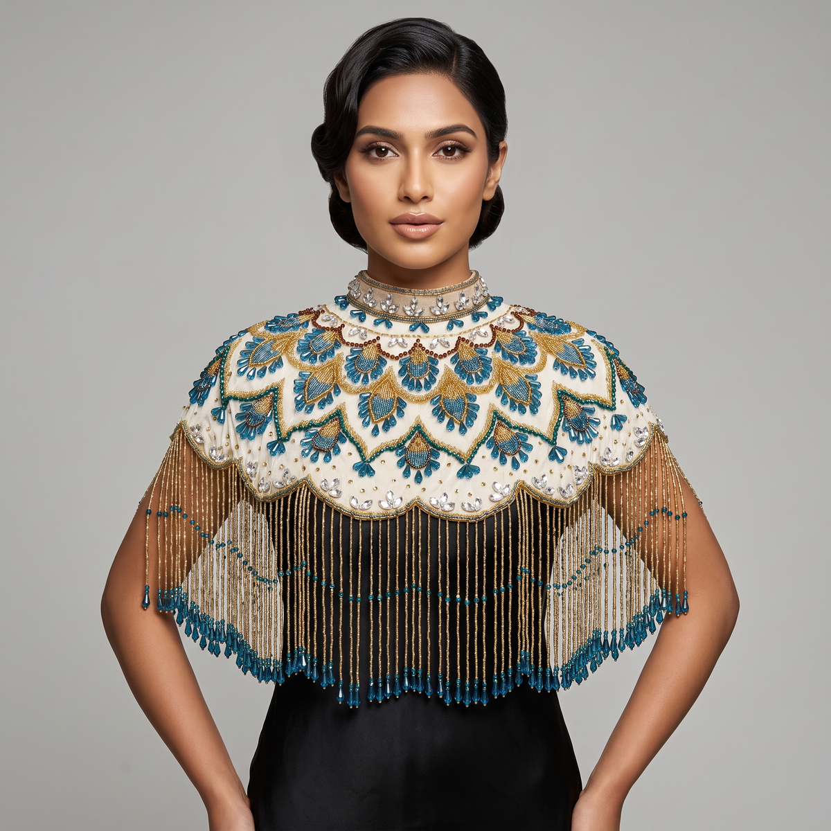 The "Azure Palace" Cape, Blue & Gold Capelet