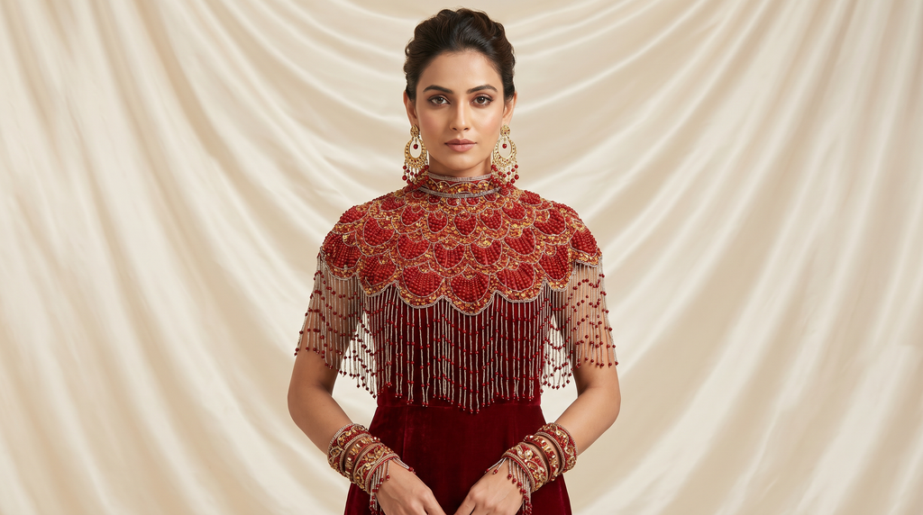 The "Gatsby" Beaded Fringe Cape, Red & Gold