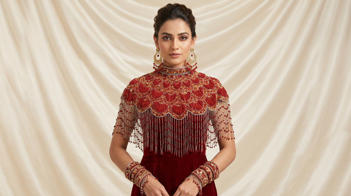 The "Gatsby" Beaded Fringe Cape, Red & Gold