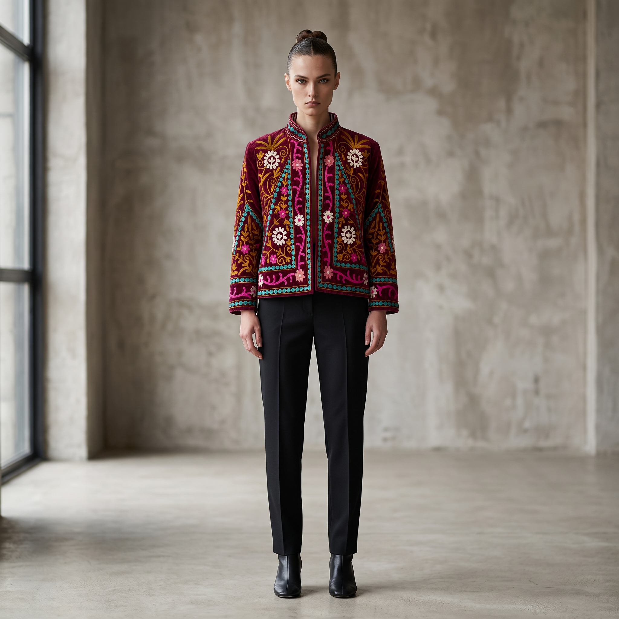 Ruby Garden Embroidered Cotton Velvet Jacket