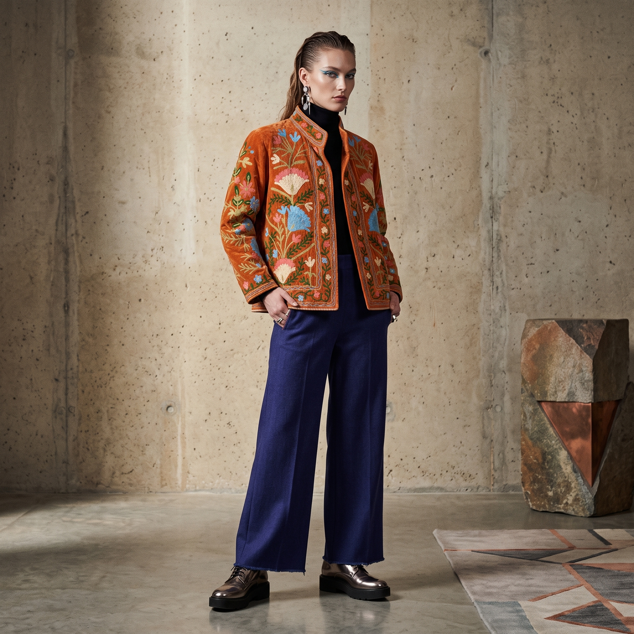 Marigold Garden Embroidered Cotton Velvet Jacket