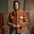 Marigold Garden Embroidered Cotton Velvet Jacket