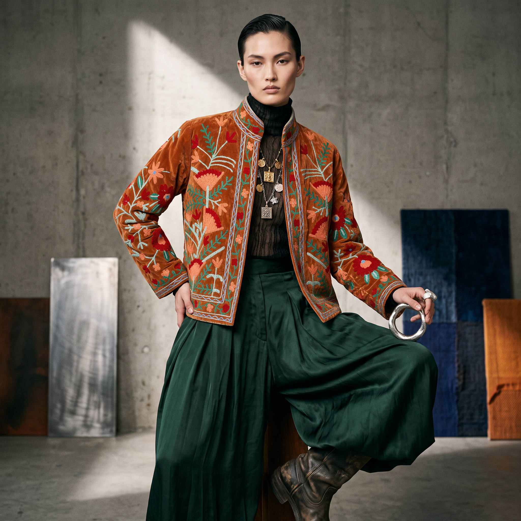 Saffron Wildflower Embroidered Cotton Velvet Jacket