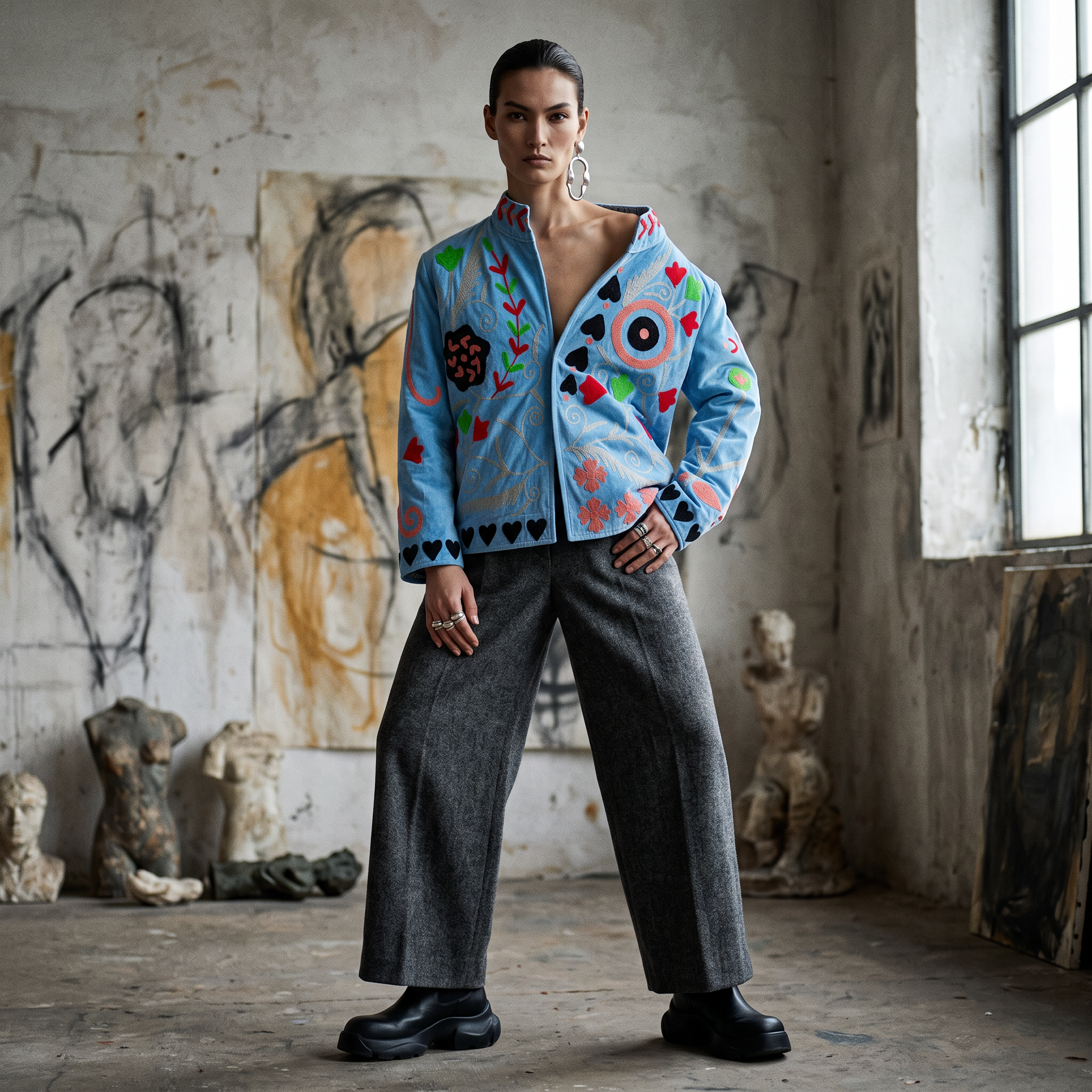 Azure Garden Embroidered Cotton Velvet Jacket