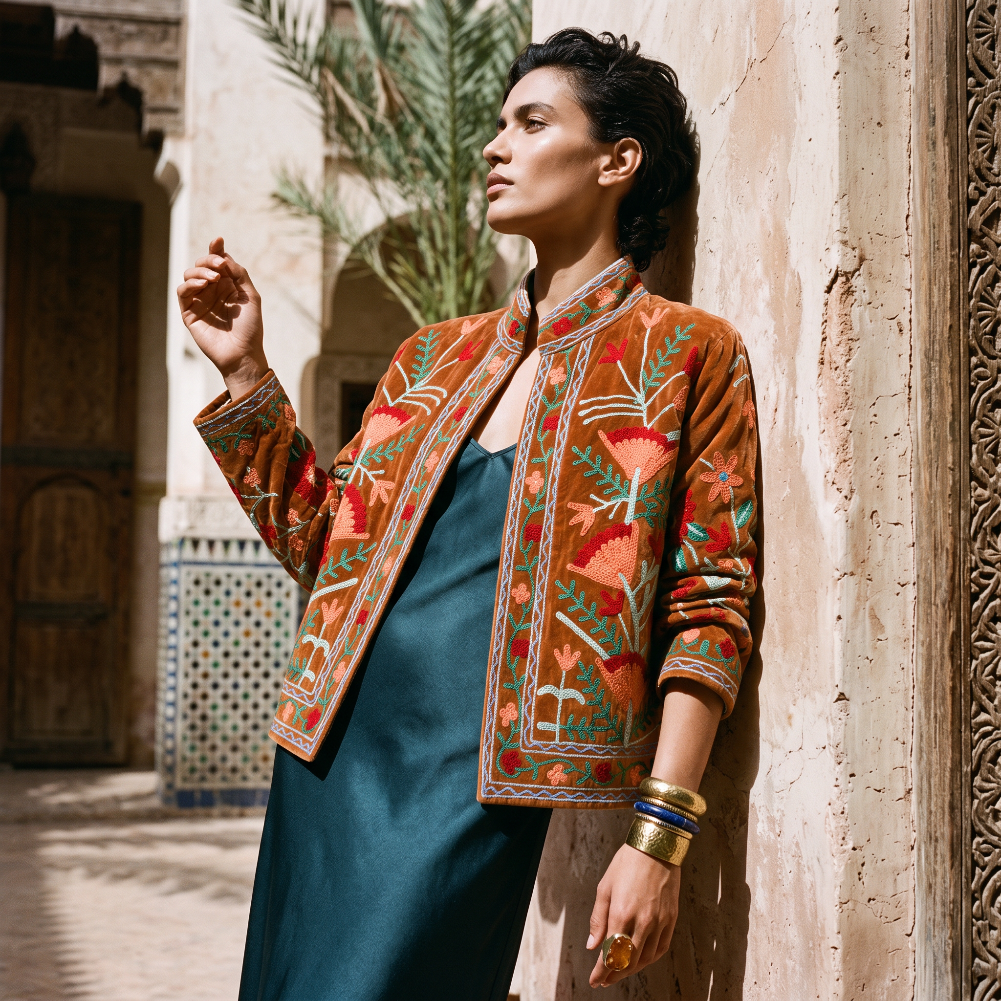 Saffron Wildflower Embroidered Cotton Velvet Jacket
