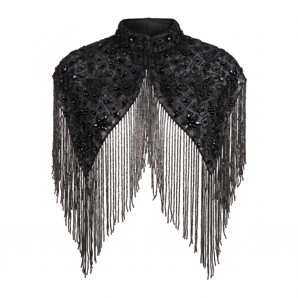 The Solara | Hand-Beaded Fringe Capelet — Black, Red, Silver & Gold