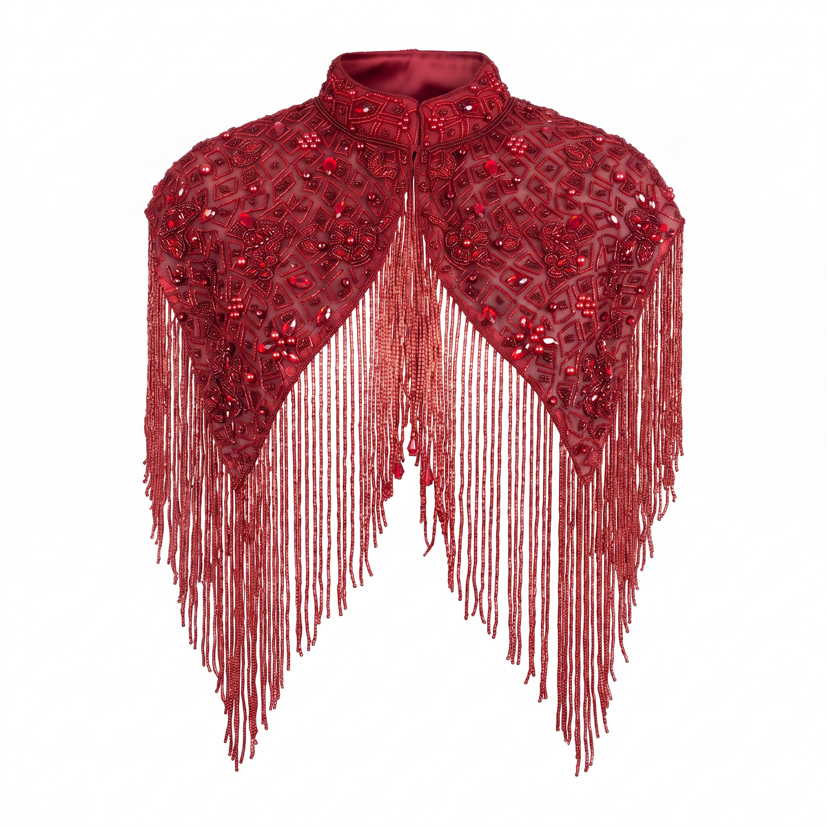 The Solara | Hand-Beaded Fringe Capelet — Black, Red, Silver & Gold