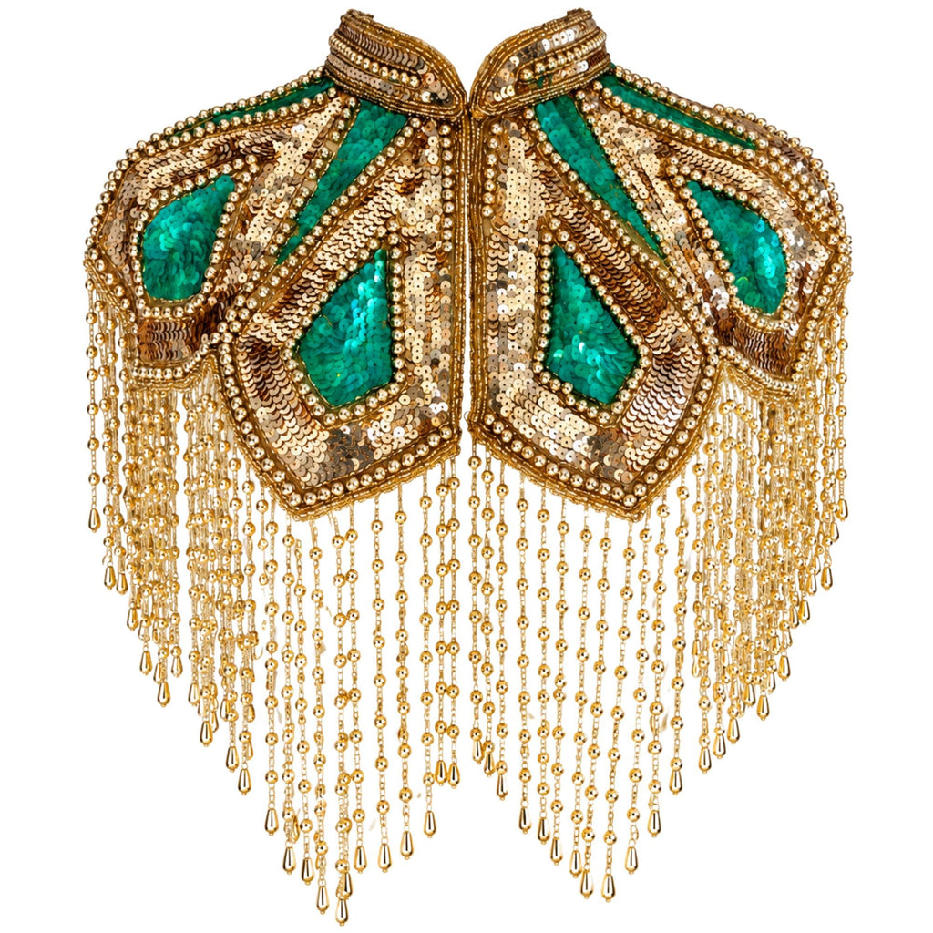 Art Deco Capelet: Structured High Collar Gold Beaded Fringe Cape