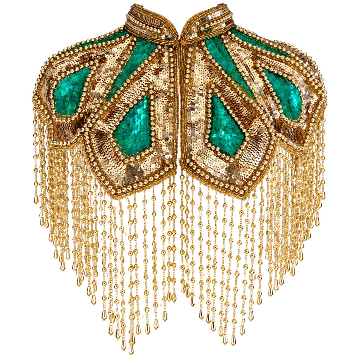 Art Deco Capelet: Structured High Collar Gold Beaded Fringe Cape