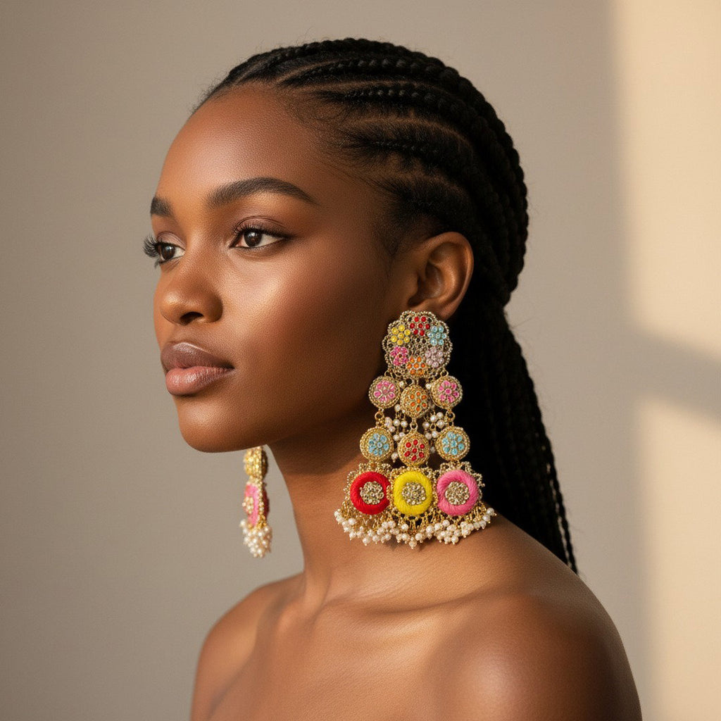 The Jaipur Carnival Earrings – Hand-Embroidered Statement Earrings