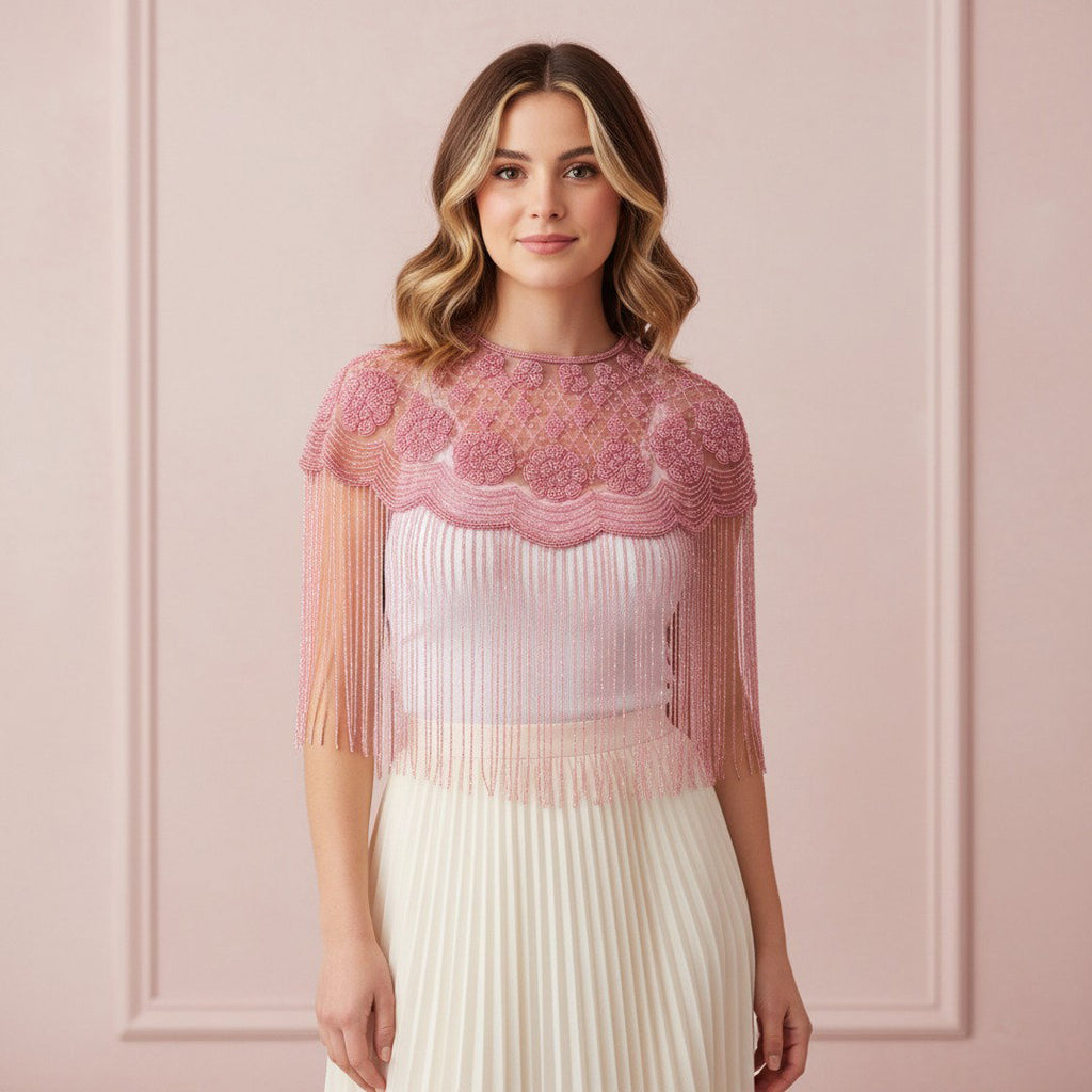 The "Pink Mirage" Beaded Fringe Cape