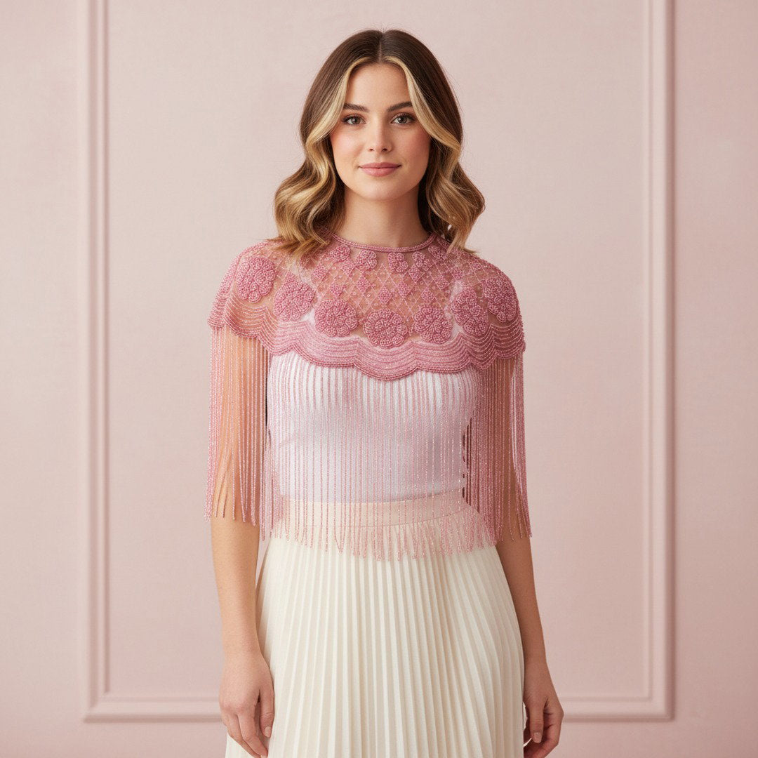 The "Pink Mirage" Beaded Fringe Cape